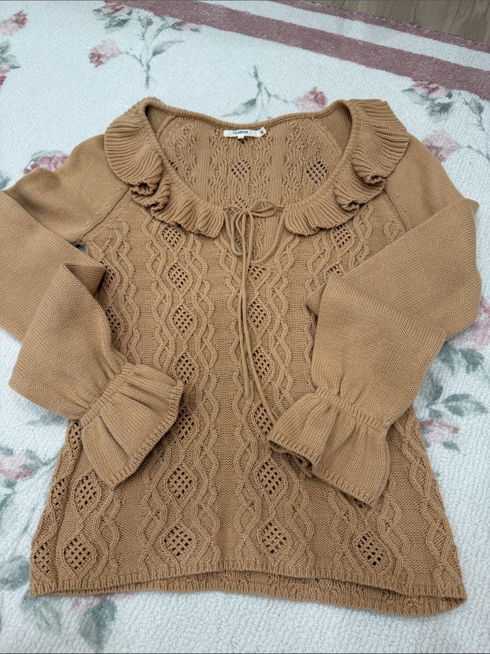Tularosa Revolve Ruffled Cable-Knit Sweater - Camel/Tan